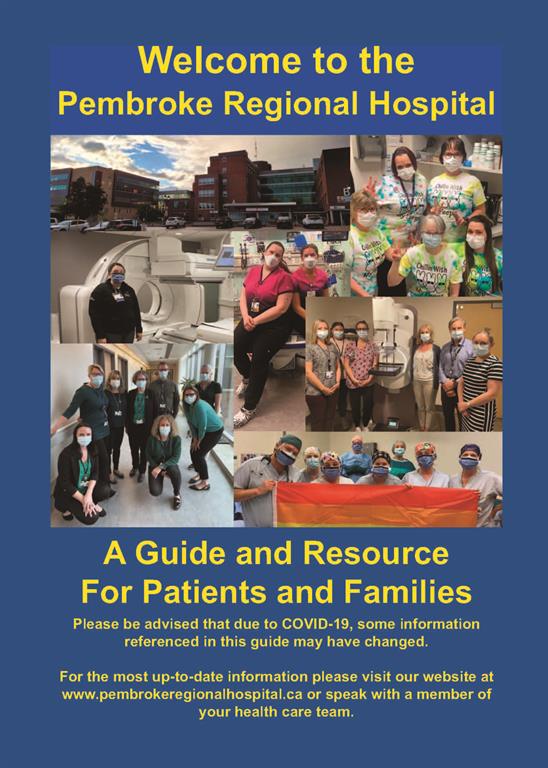 Resource guide cover with various photos of the hospital and staff 